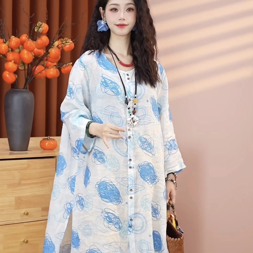 【“奇思妙想”乔一推荐】2025减龄显瘦百搭苎麻中长款女上衣26128