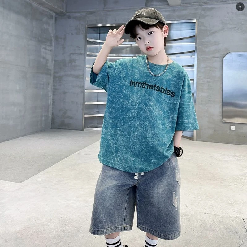 夏季男童韩版洋气纯棉短袖新款短袖T恤宽松印花休闲男童t恤短袖