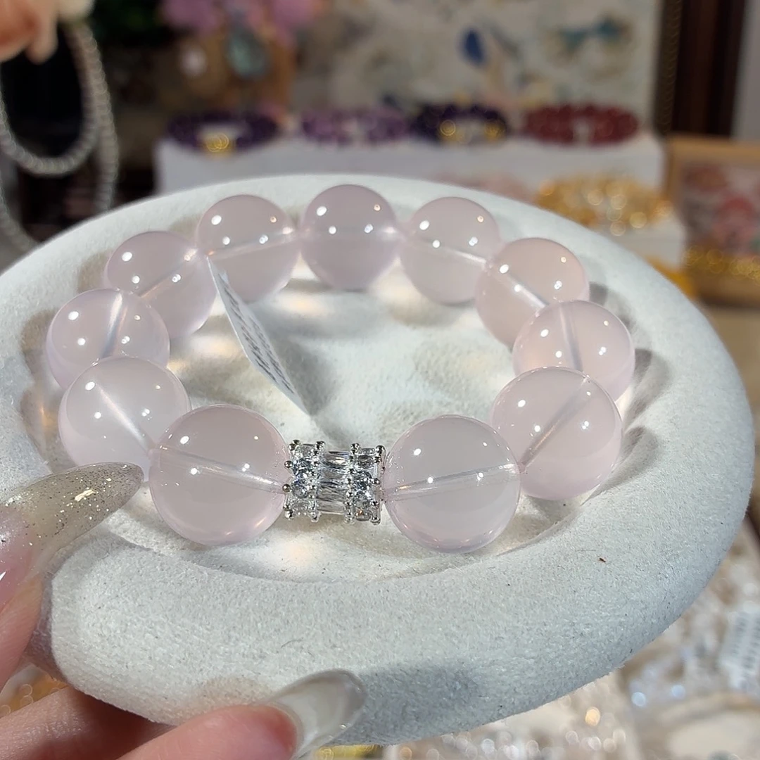 水晶未镶嵌手串净体莫粉手串17+