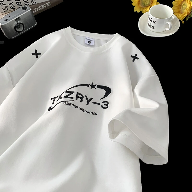 短袖男t恤重磅高级感2025夏季新款圆领印花潮流宽松百搭情侣学生