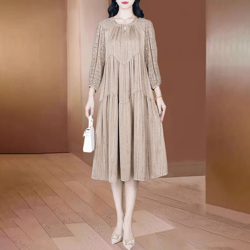 【可蓓儿】小香风时尚洋气连衣裙女士2025新款春季喜婆婆婚宴妈妈装