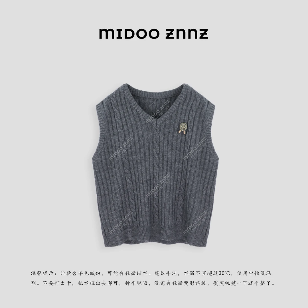 MIDOO ZNNZ 时尚休闲羊毛混纺针织V领麻花背心36787M
