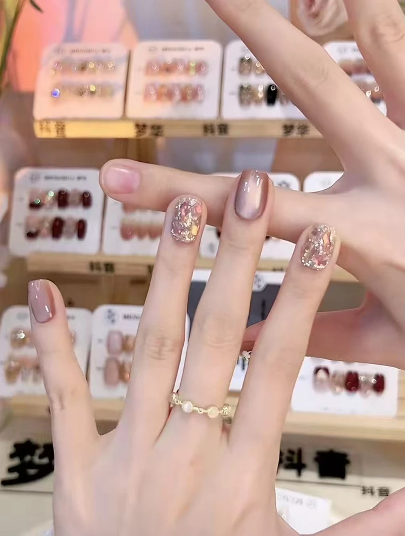 美拉德灰棕猫眼-纯手工美甲 清仓 No退No换