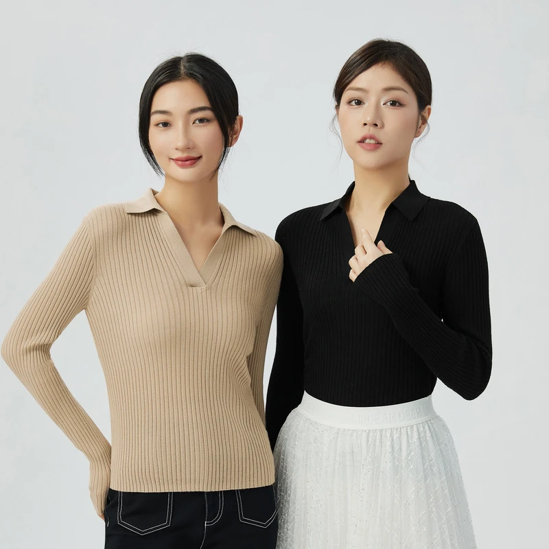 哥弟真的好女装新款纯色V领修身打底针织衫女A300977