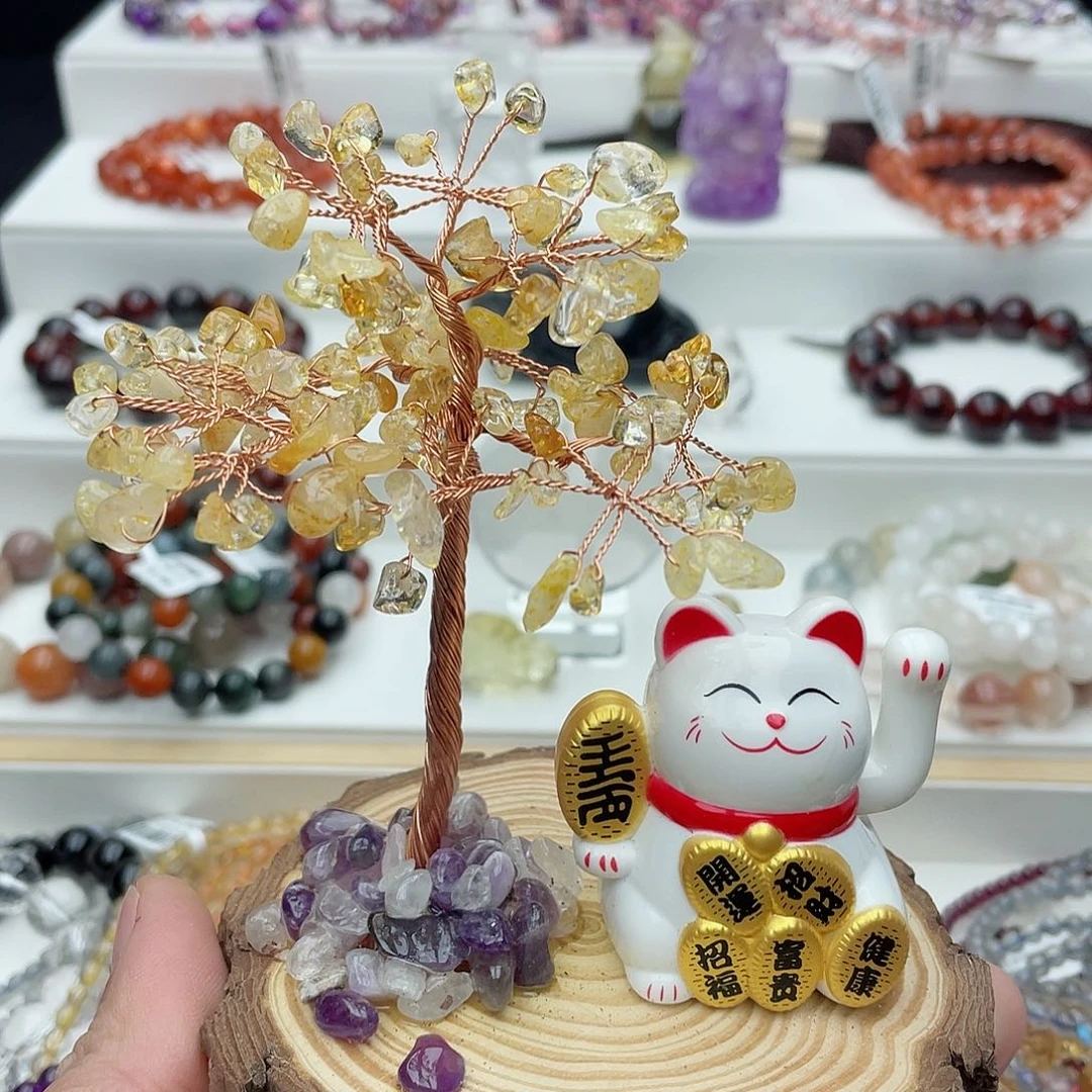 水晶手链未镶嵌招财喵黄色