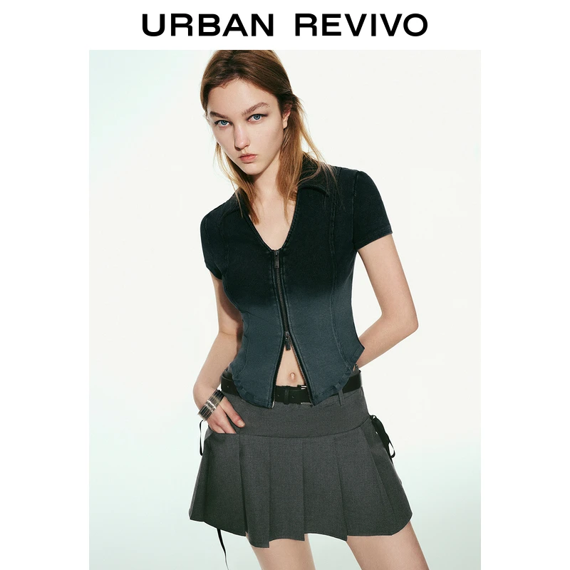 UR2025夏季新款女装潮流街头渐变双拉链开襟衬衫UWV240044