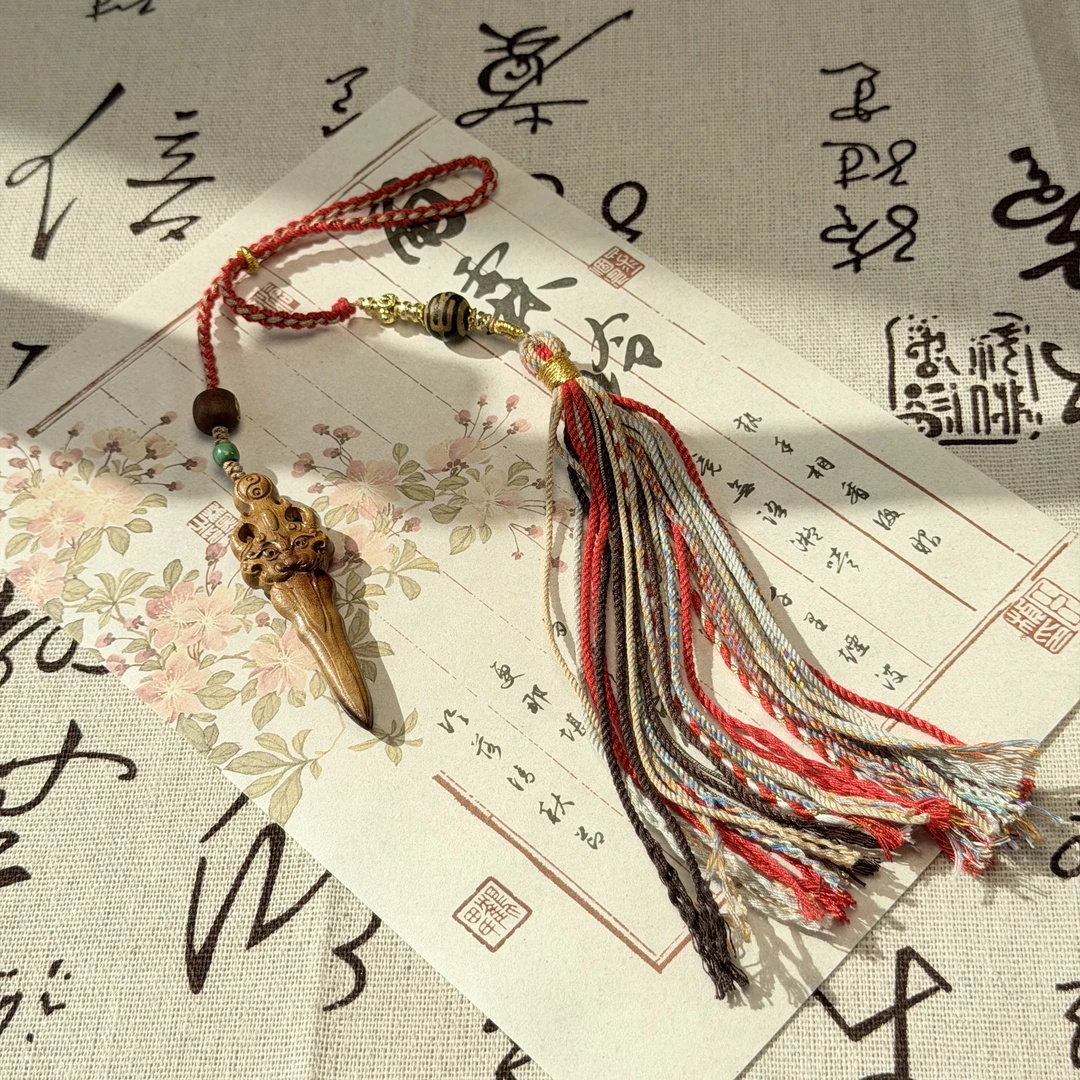 【Y】BQ092512桃木剑挂件diy玛瑙珠珠&流苏