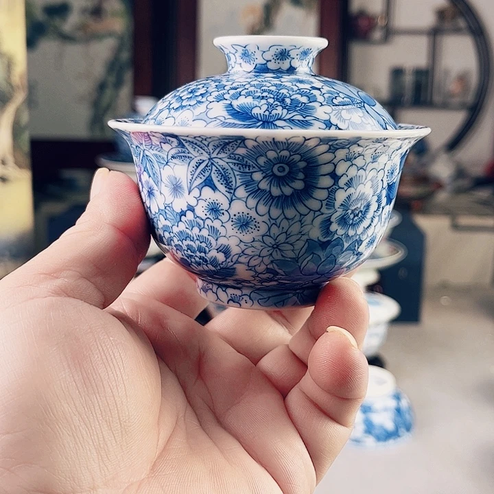 顾老师青花二才盖碗