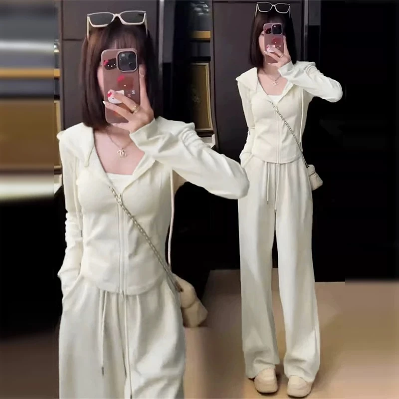 2025秋季新款修身套装时尚两件套女气质小个子卫衣显瘦阔腿裤开衫