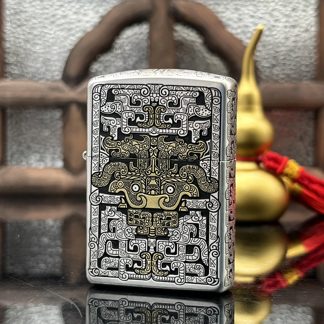 ZIPPO/之宝打火机 饕餮纹盔甲镀银鎏金 DYJ1