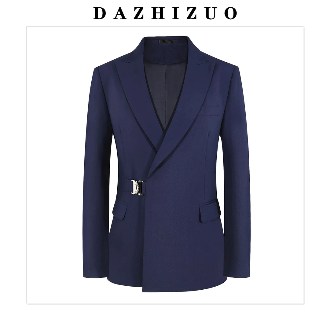 蓝色高档设计感男士西装外套时尚潮流西服A2530