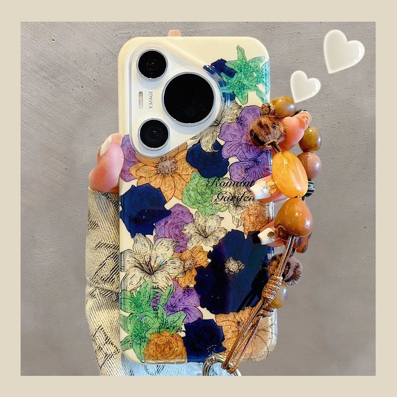 适用华为pura70pro+手机壳mate70pro复古满屏花朵闪粉mate60pro女