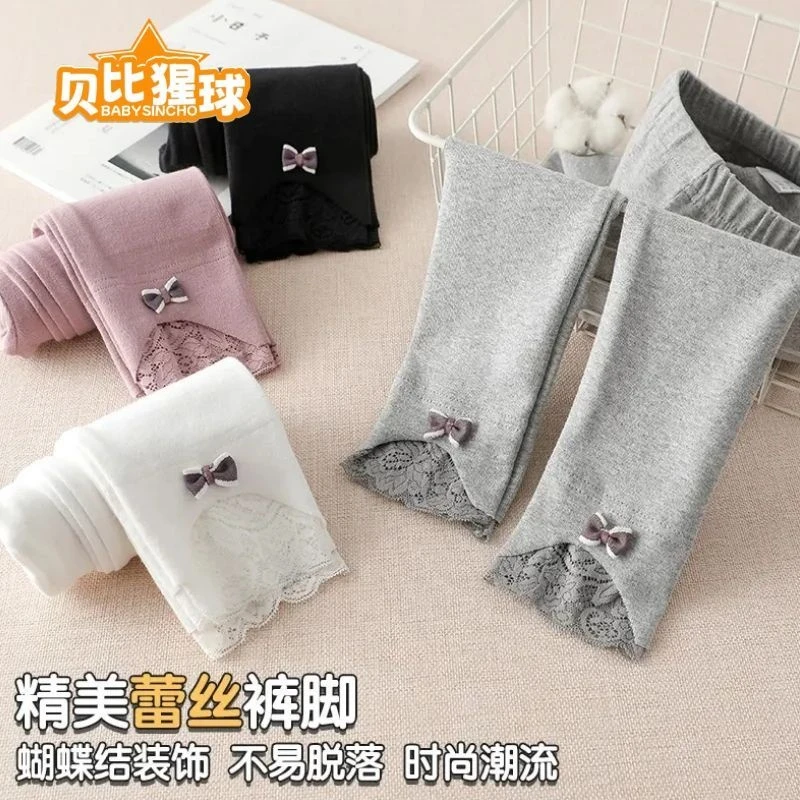 打底裤春夏款女童蕾丝脚口儿童裤子春大童装蝴蝶结新款棉春季薄裤商品图