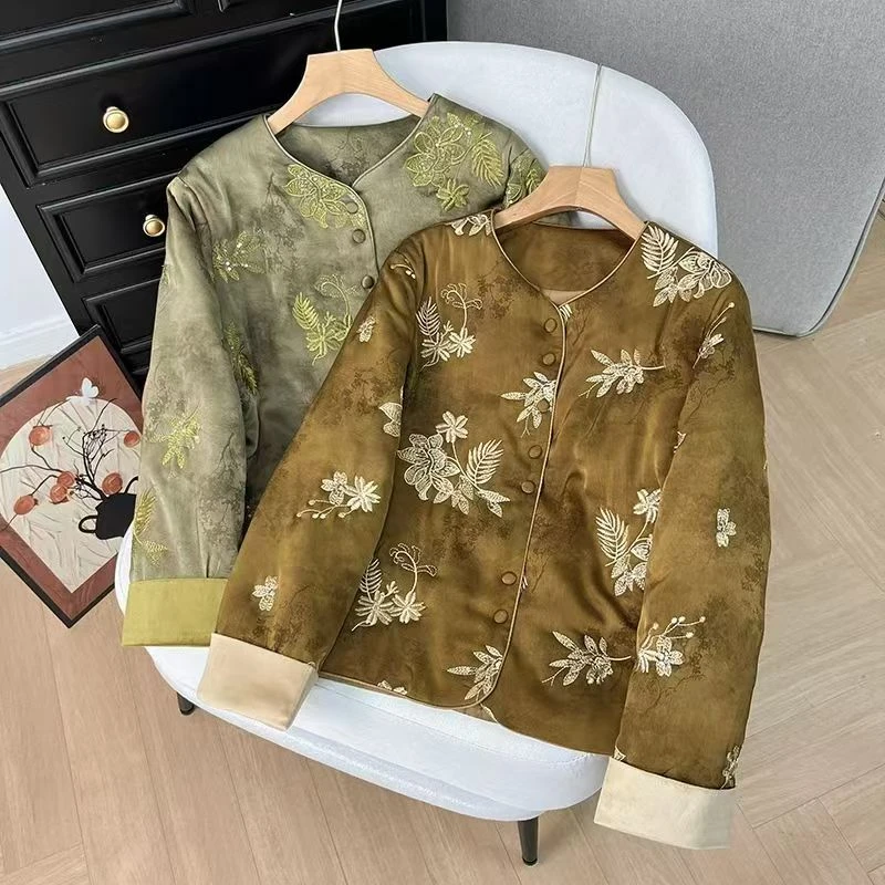 2025新款中国风刺绣玉兰花桑蚕丝香韵纱棉服