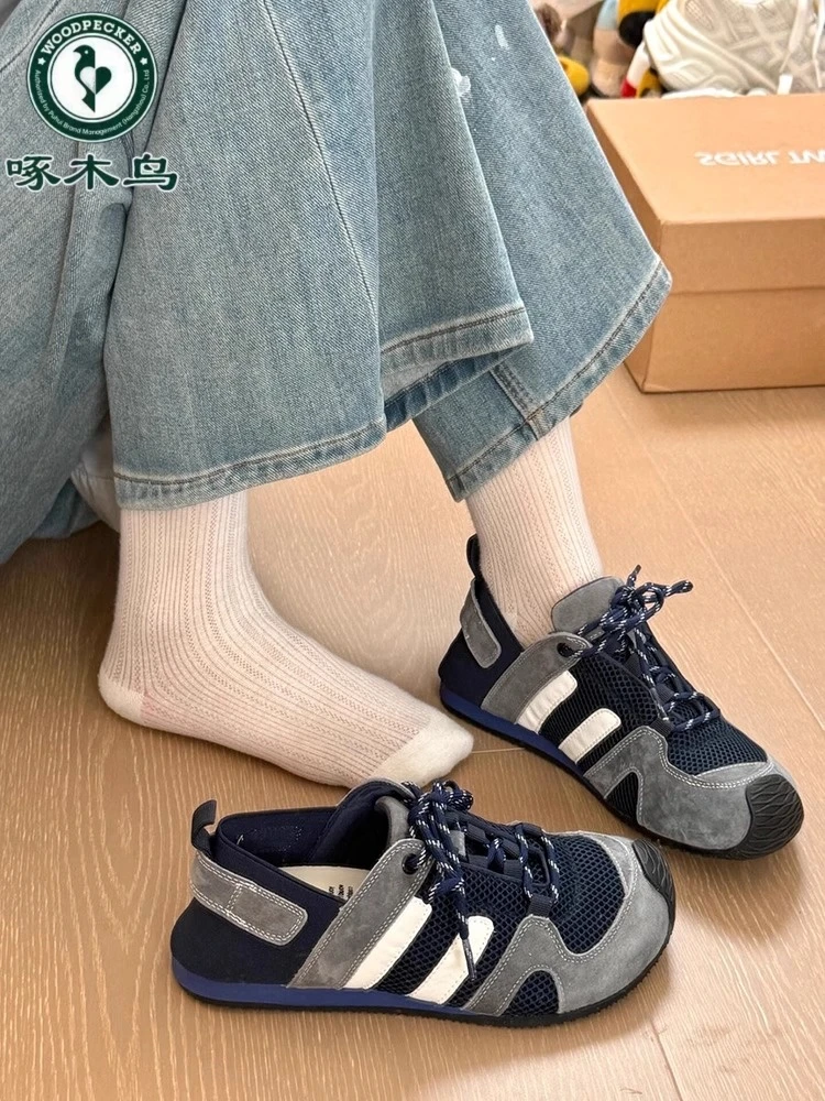啄木鸟小众德训鞋女夏季薄底运动鞋2025新款网面透气显脚小阿甘鞋