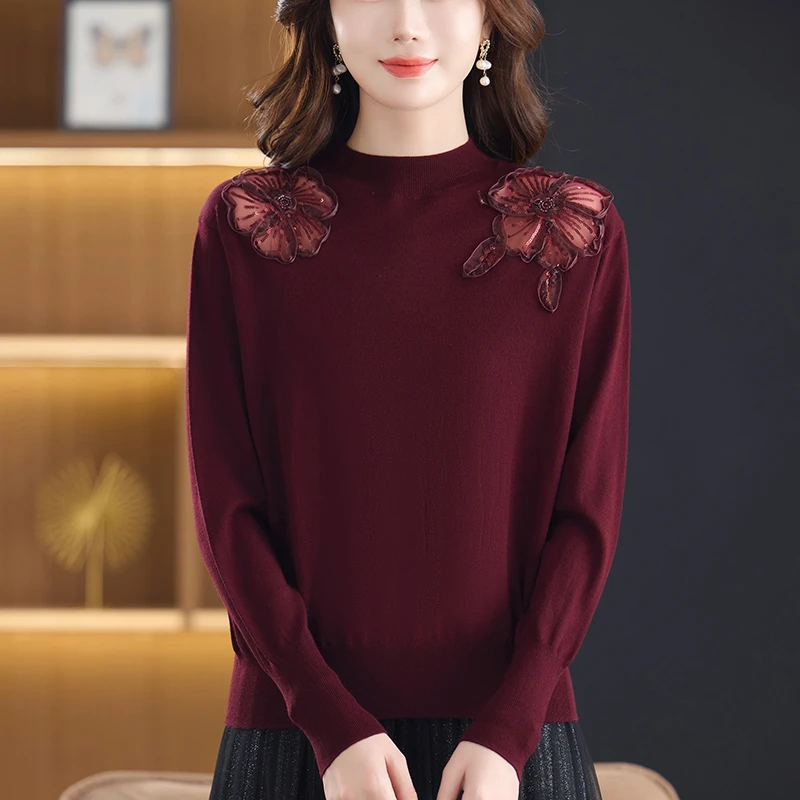 中老年妈妈半高领打底衫时尚高贵冬装上衣2025新款毛衣女内搭短款