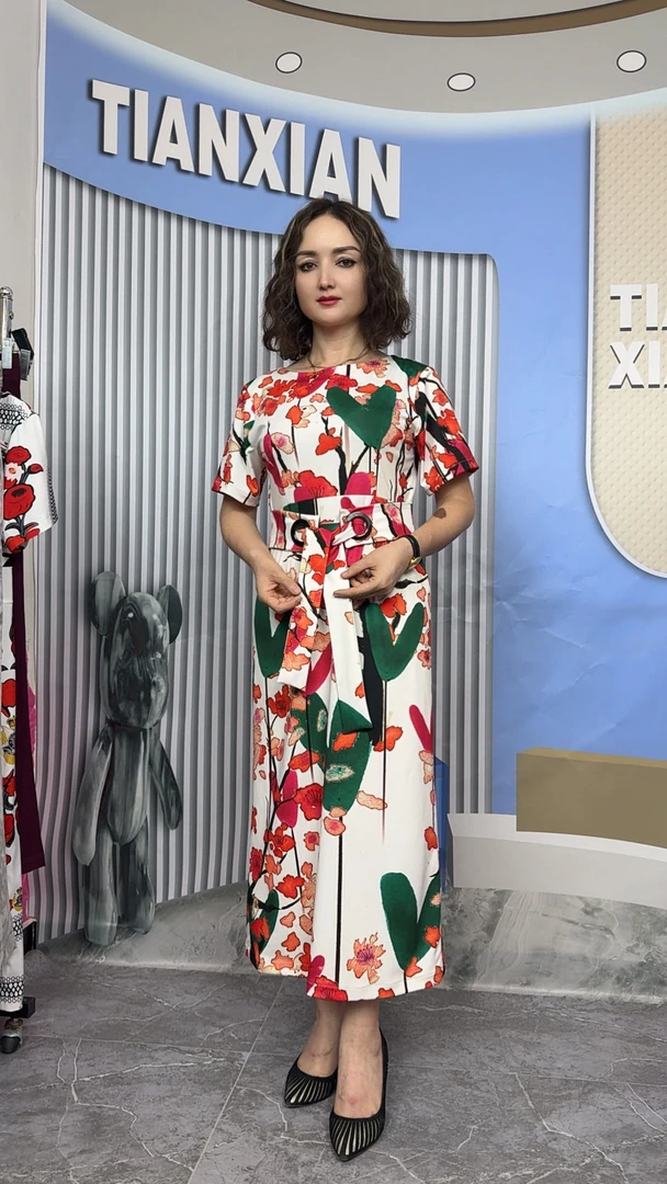 红绿花【2025新款】高定桑蚕丝时尚气质连衣裙长裙女款裙子