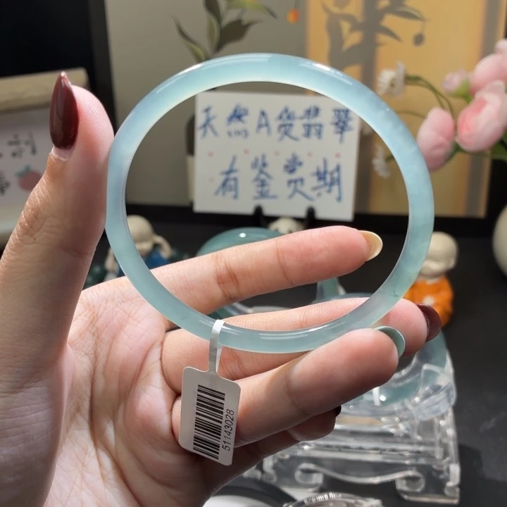 翡翠未镶嵌手镯冰蓝64