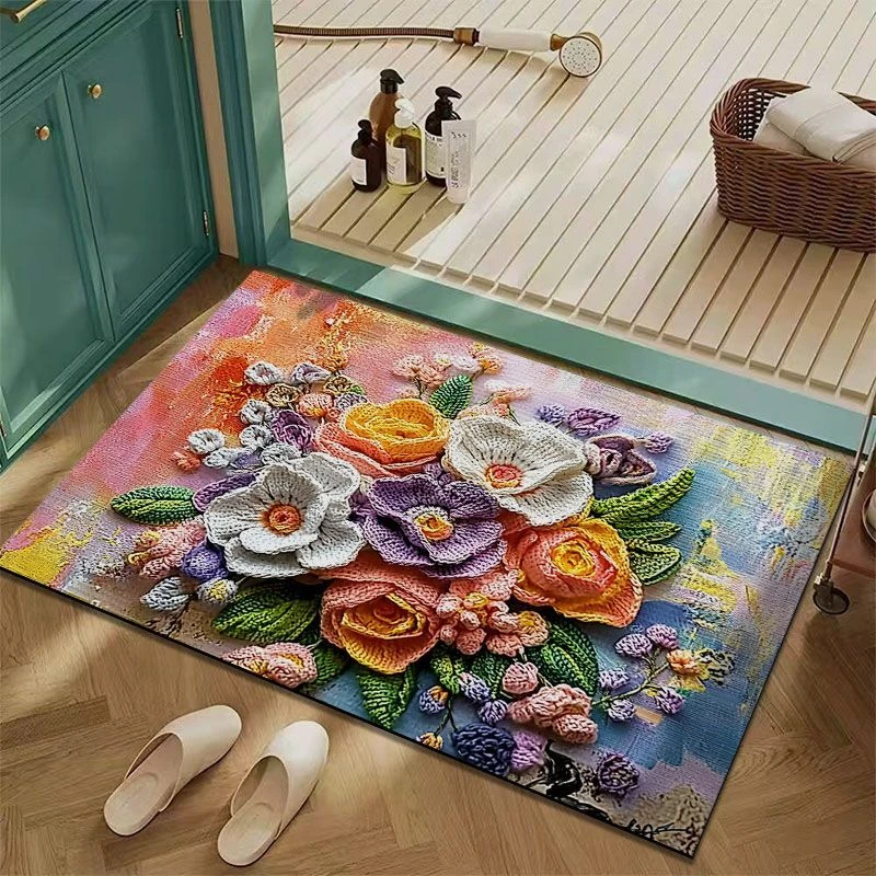 25款3D视觉花朵浴室吸水地垫卫生间门口硅藻泥厕所专用原创脚垫子