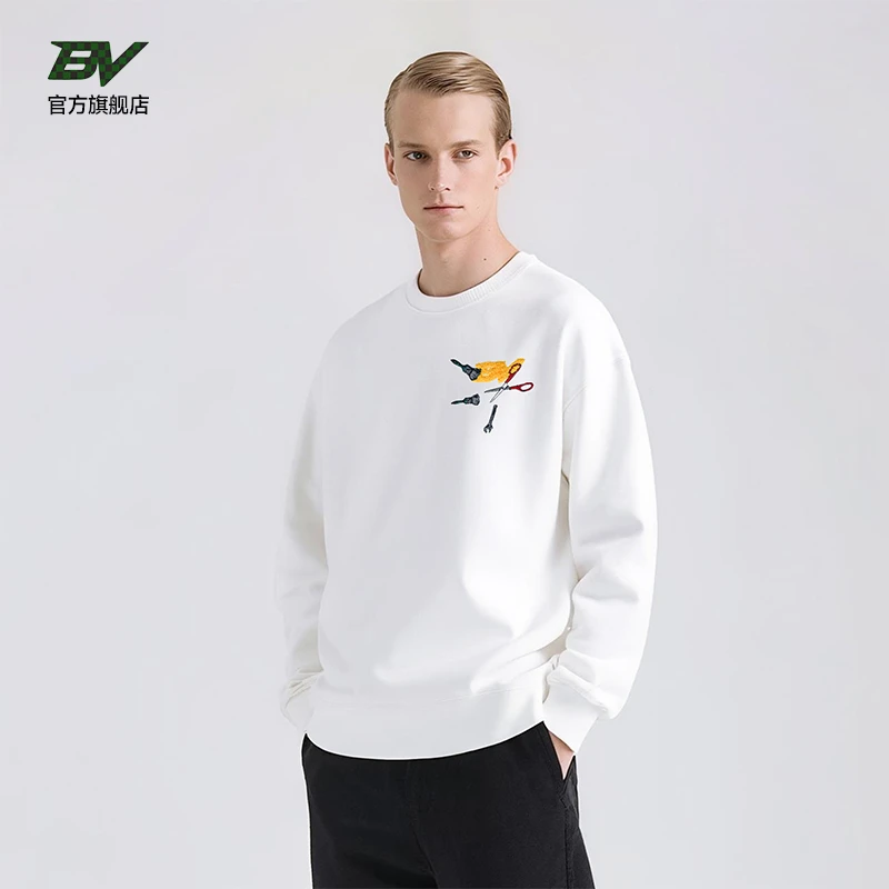 BV卫衣2025秋季新款免烫户外休闲男士上衣日常百搭宽松圆领时尚男