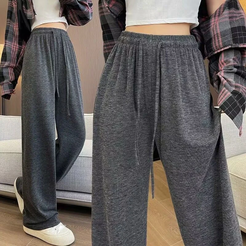 软糯垂感高腰显瘦阔腿裤女胖mm春夏季新款宽松休闲大码糯米直筒裤