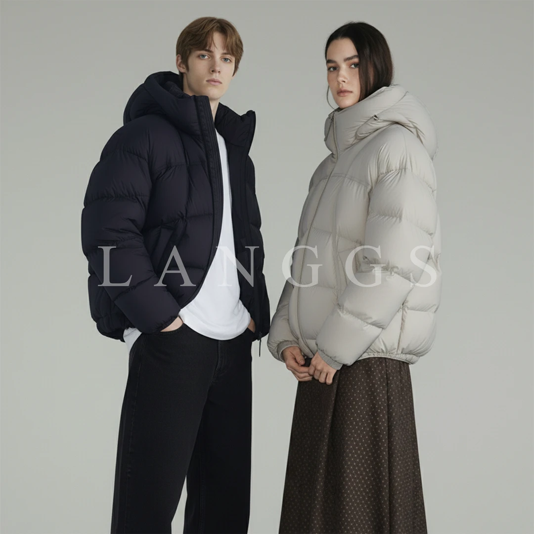 LANGGS&鸣谷『泡芙羽绒服』25冬蛋白皮连帽90白鸭绒羽绒服SD-99831