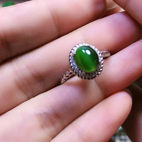 和田玉戒指银S925镶嵌