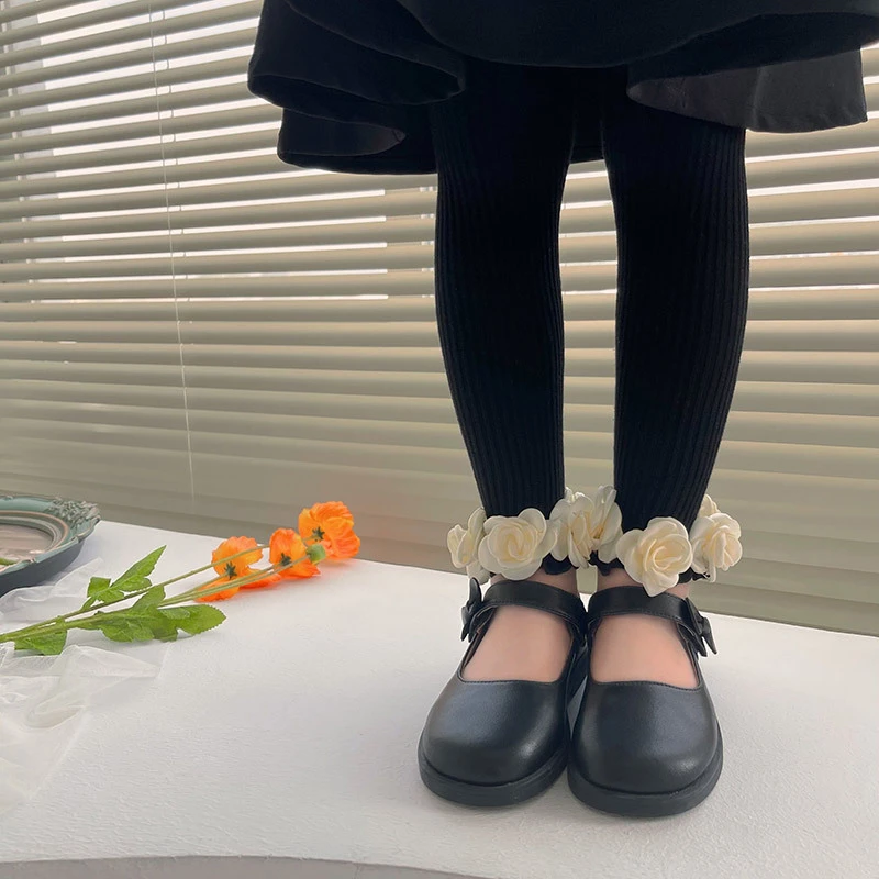 设计师款秋冬新品山茶花洛丽塔jk女儿童可爱九分打底裤袜