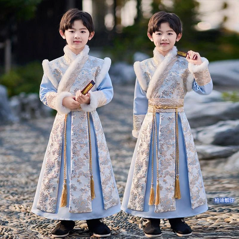 汉服男童拜年服冬季2024新款儿童古装加厚国风唐装新年过年秋冬款
