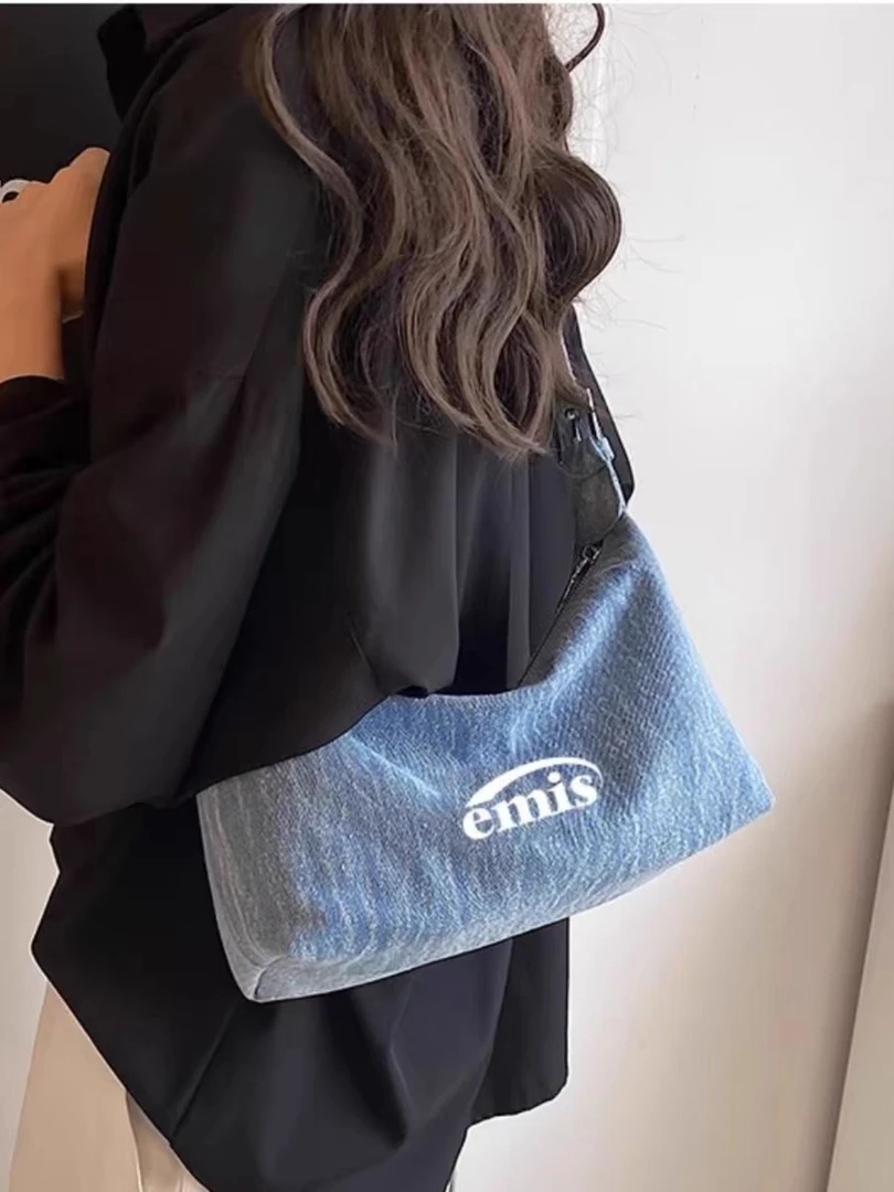 韩国小众品牌2025新款松弛感腋下包牛仔帆布包手提包法棍包