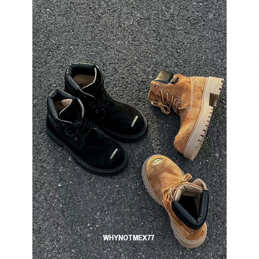 序77新款马丁靴男女同款增高5CM复古大黄靴厚底耐磨户外登山靴子