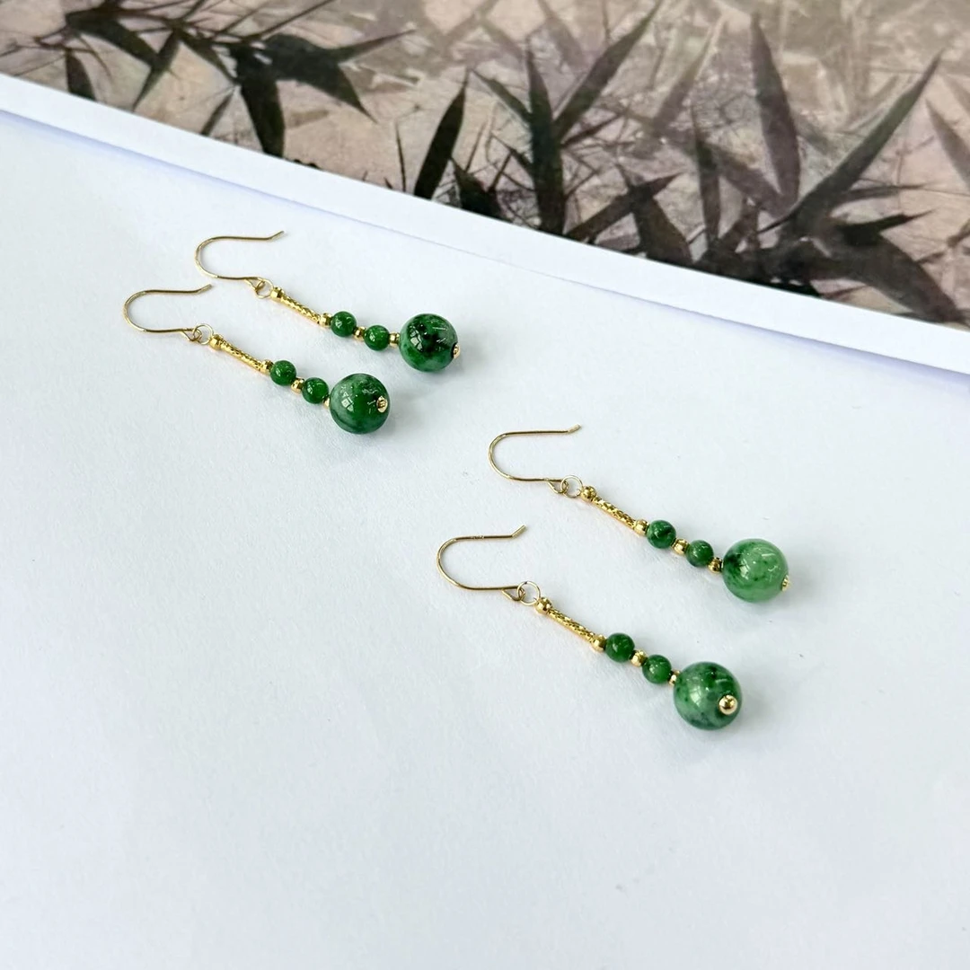 【小宝珠宝】30 T11502-18K金镶嵌翡翠耳环-多样性发一件-7mm