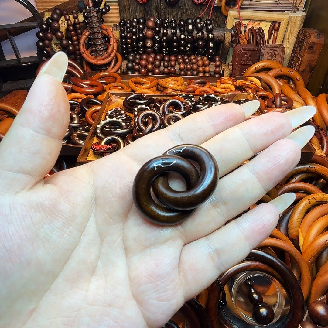 木枣木玉化15圈口乾坤圈镶银六七