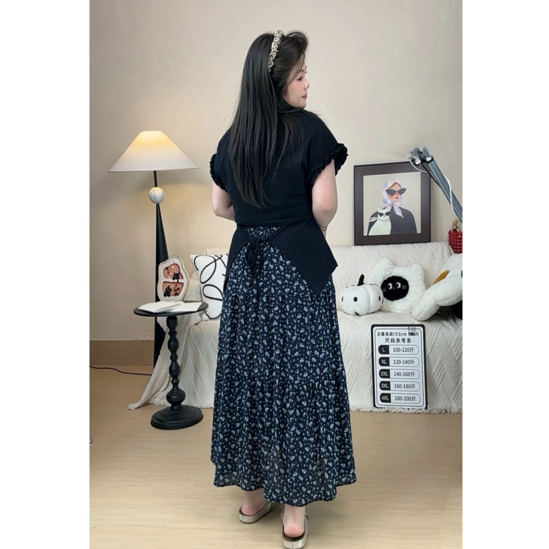 2025夏季新款夏装大码胖mm温柔风碎花半身裙女高腰显瘦垂感中长裙