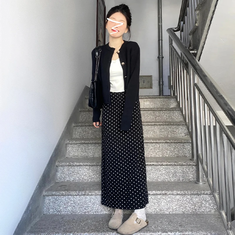 0244赫本风黑色波点套装女春季2025新款高级感初秋穿搭一整套装裙