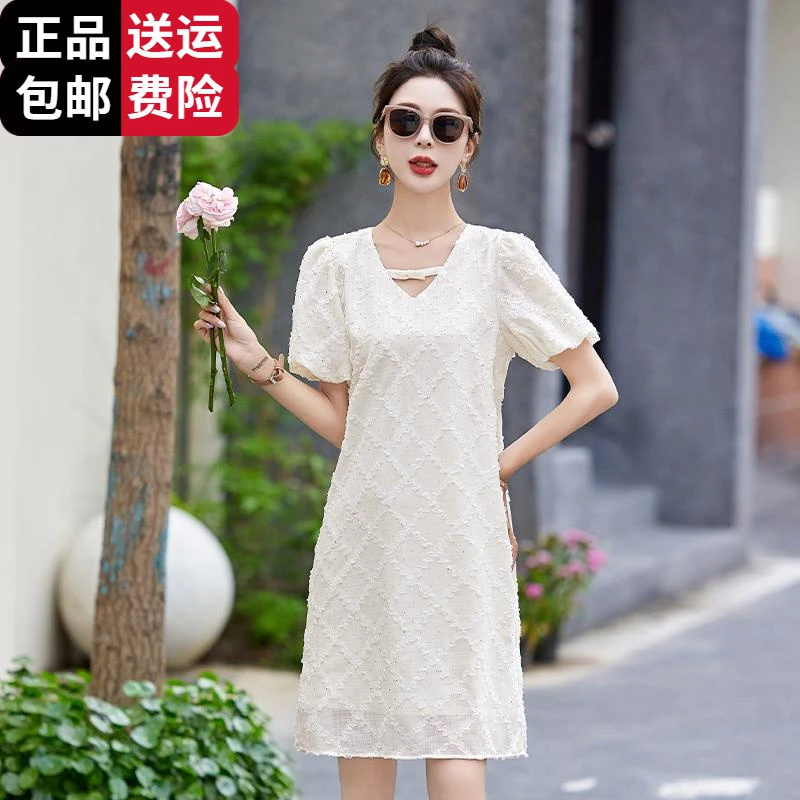 工厂直销百搭2025夏季新款法式冰丝百搭连衣裙重工宽松显瘦减