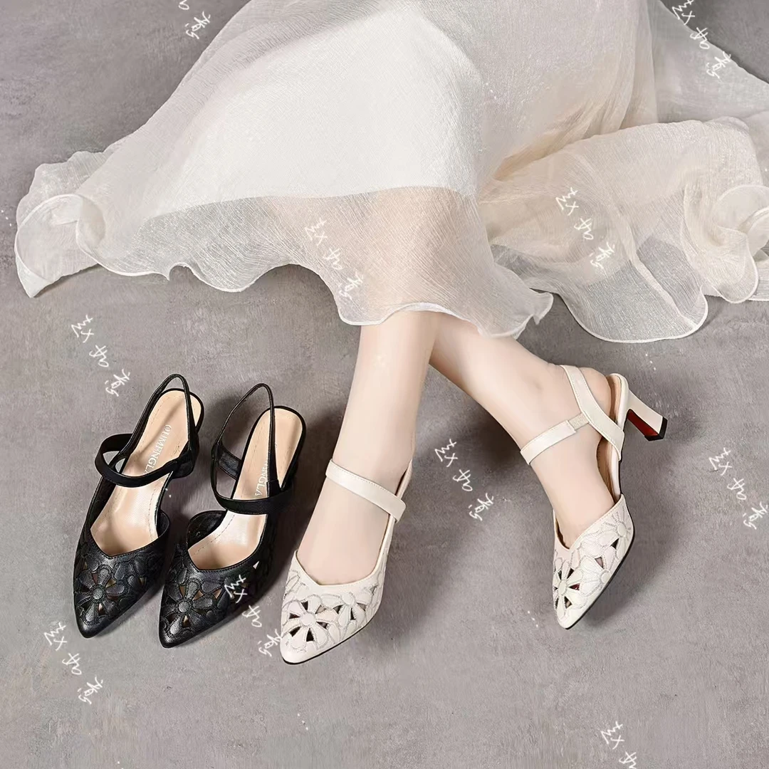 41大码包头凉鞋夏季2025新款法式配裙子粗跟不累脚一字带高跟凉鞋