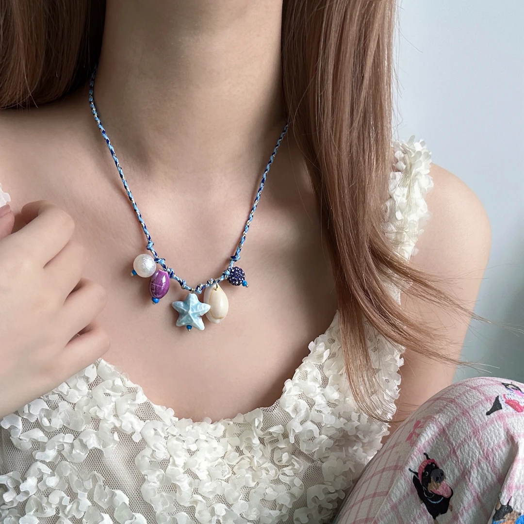 非金属布艺项链 X5627-1甜美可爱时尚百搭轻奢小众设计感海星项链