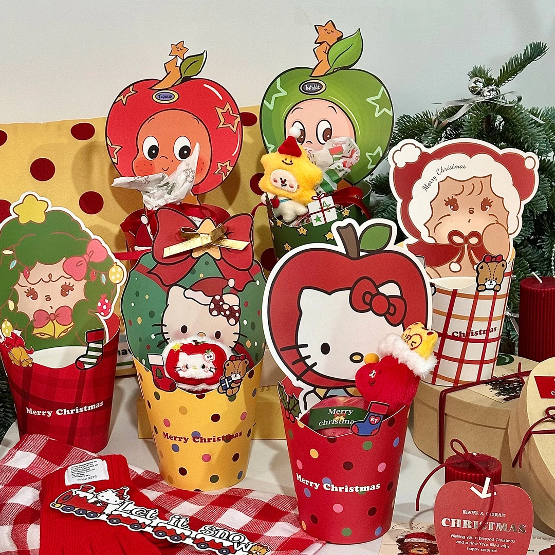 圣诞新款卡通圣诞杯手捧杯平安果苹果盒鲜花礼物包装礼盒DIY插花