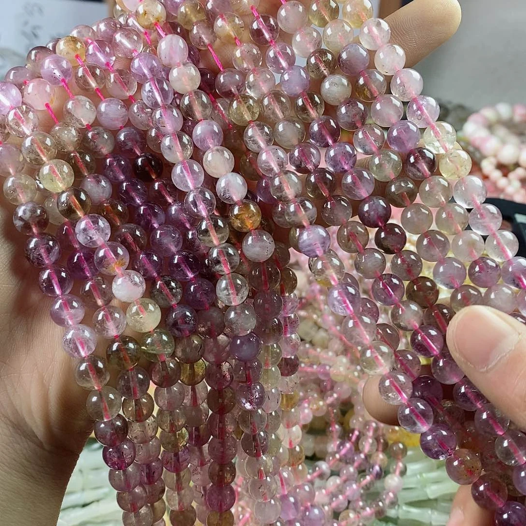 玛瑙/玉髓珠宝半成品合金一条天然8mm超七水晶圆珠A级