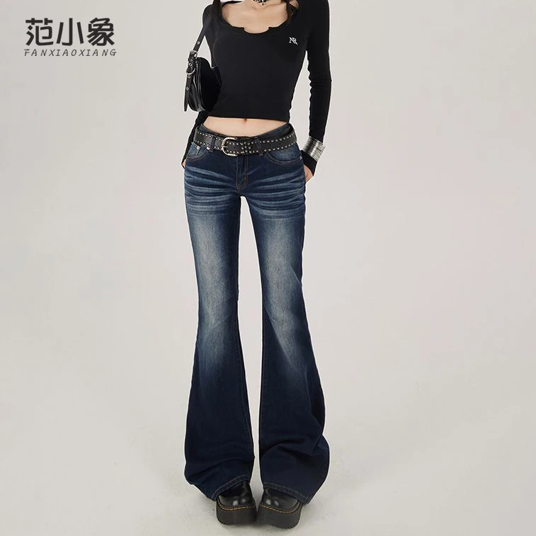美式怀旧低腰辣妹喇叭裤女2025秋季新款弹力修身显瘦牛仔裤女