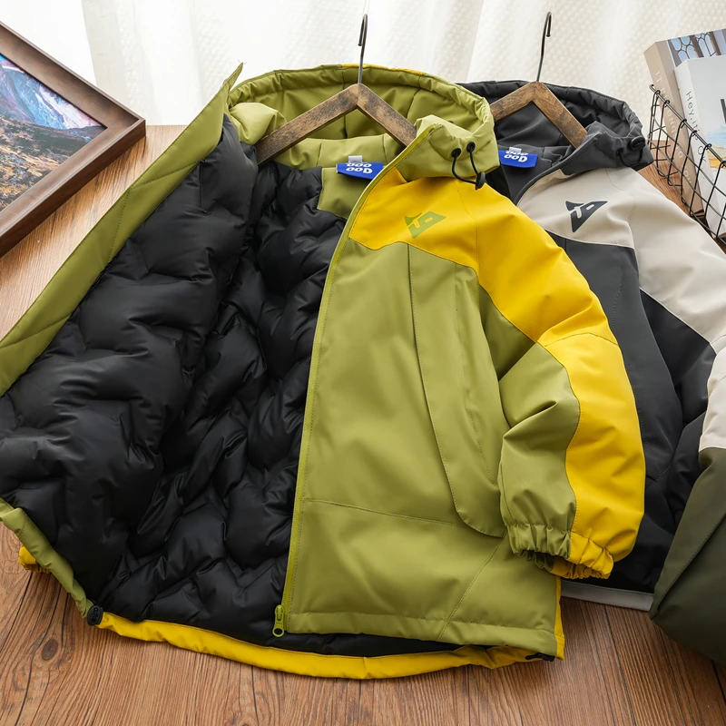 儿童撞色拼接休闲棉服中大童冬季新款加绒加厚连帽上衣男女童外套