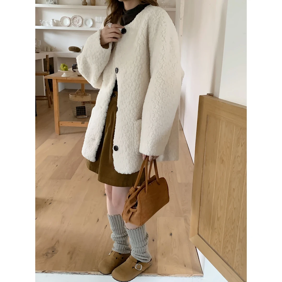 Benview【2.0火焰保暖】韩系羊羔毛外套女2025冬皮毛一体毛绒大衣