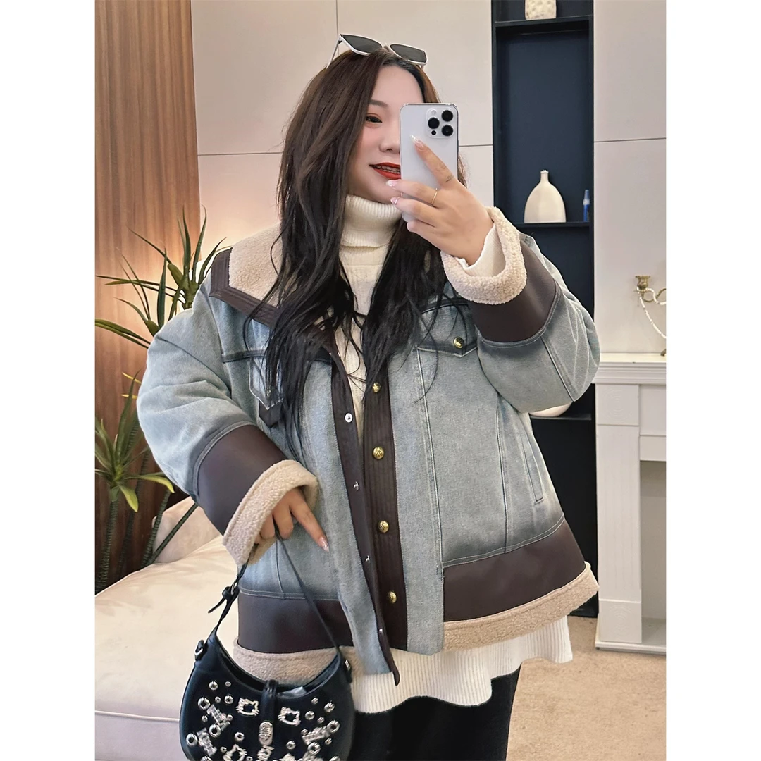 爱神礼赞 / 复古风大翻领牛仔外套13080花契200斤胖mm休闲时尚1