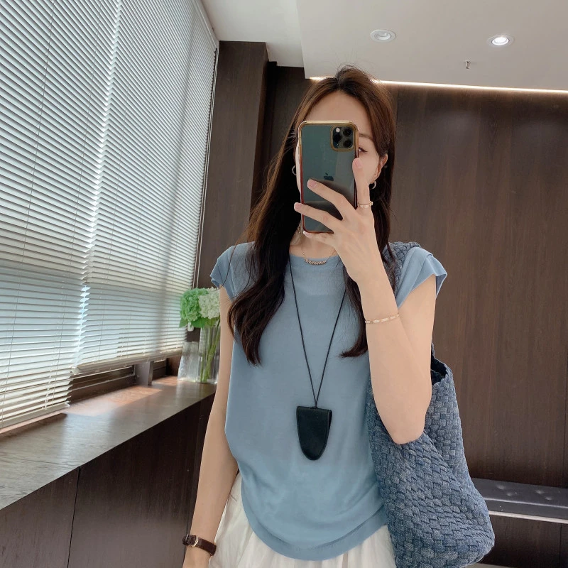 IMFLY金小金自制女装 莱赛尔针织衫DYW9216纯色简约飞飞袖上衣女