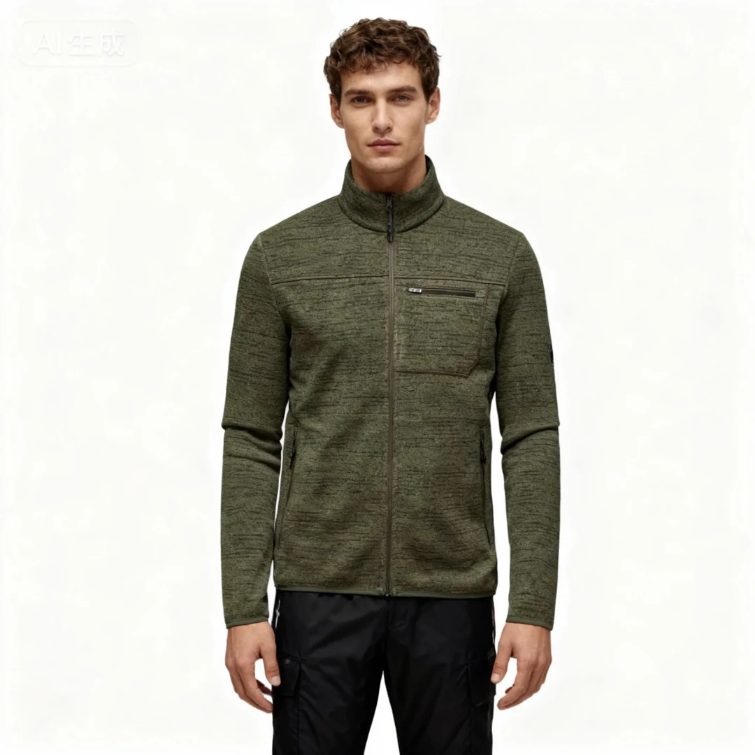 男士立领简约休闲纯色拉链设计保暖抓绒衣百搭外套 25136