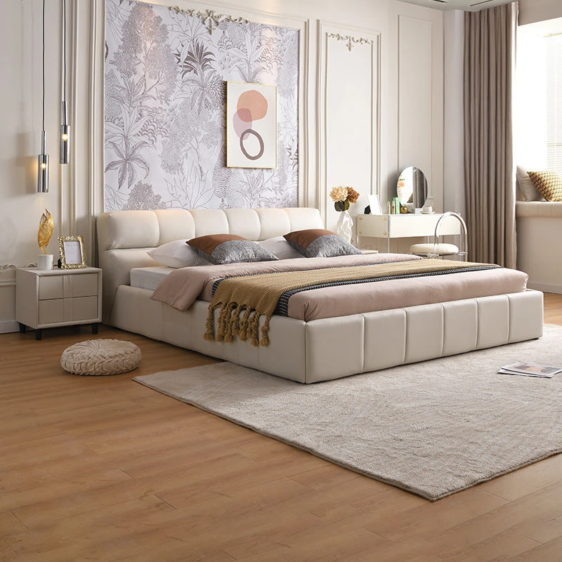 2025新款极简奶油风泡芙床双人网红主卧室大床现代简约北欧布艺床