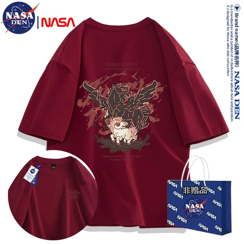 NASA联名重磅纯棉短袖夏季港风复古印花男女t恤慵懒休闲宽松半袖