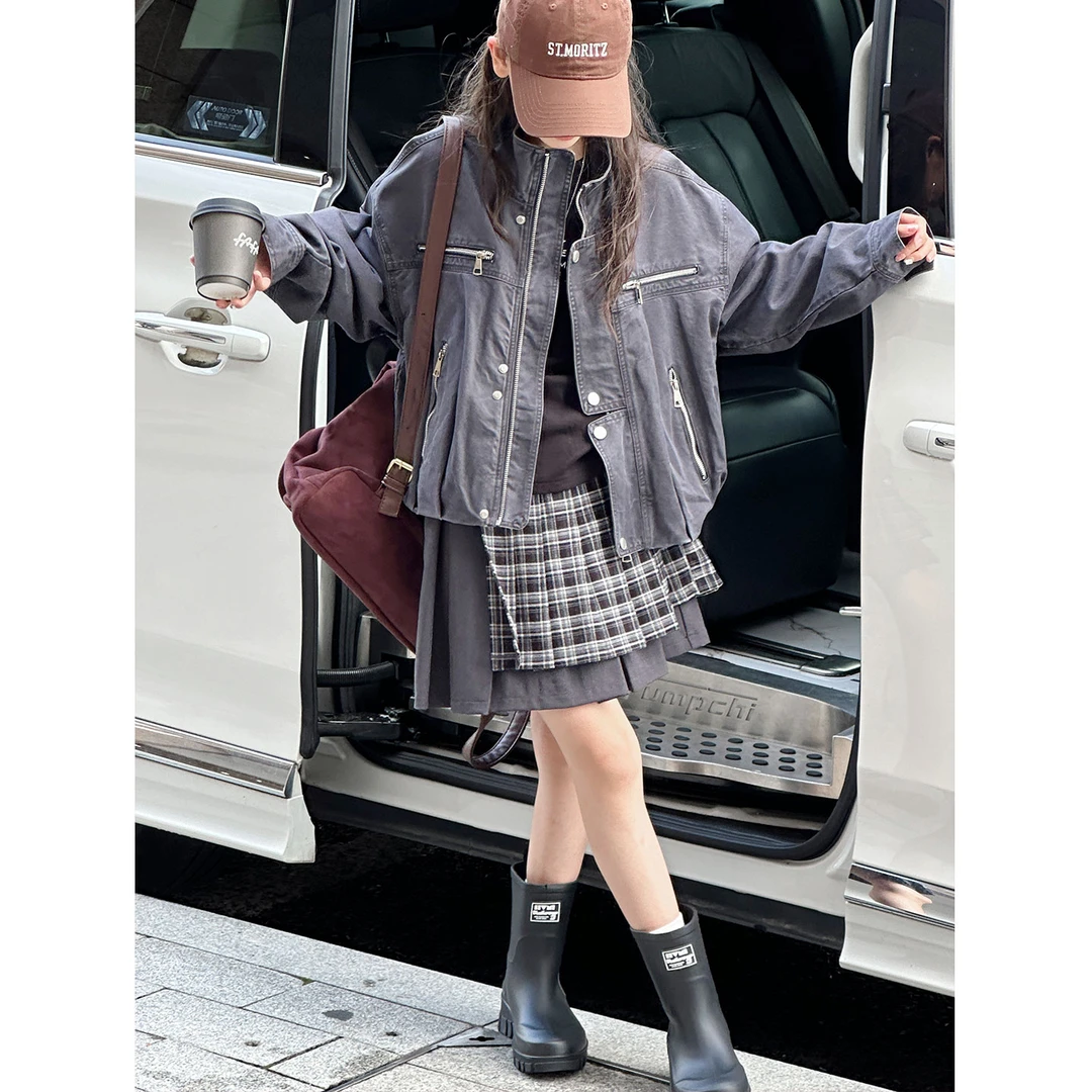 K29576孙小美女童美式机车秋装外套2025新款春秋儿童夹克上衣时髦