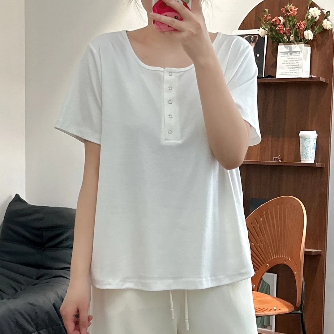 【咔咔】奶霜-春夏款短袖打底五爪扣圆领简约套头百搭上衣K0254